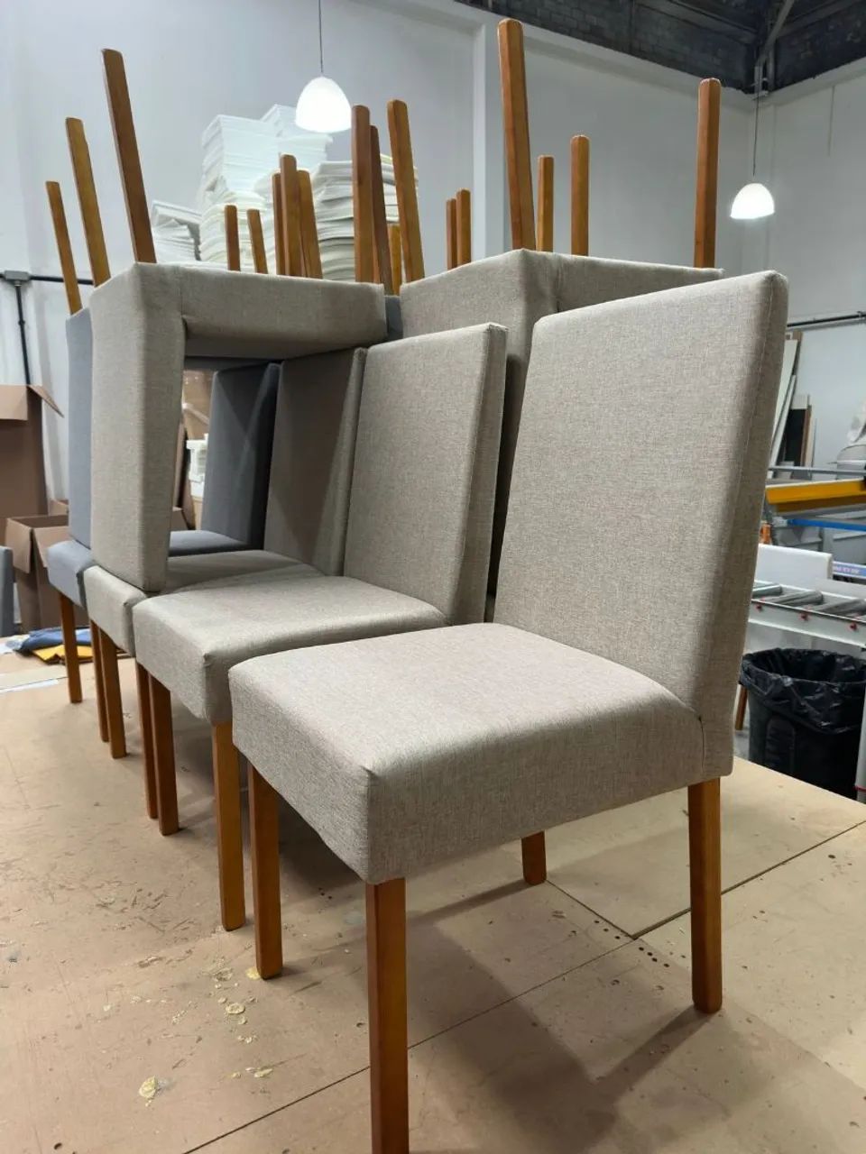Cadeiras de Jantar Elegantes - Madeira eucalipto revestida linho suporta 130k  - Foto 6