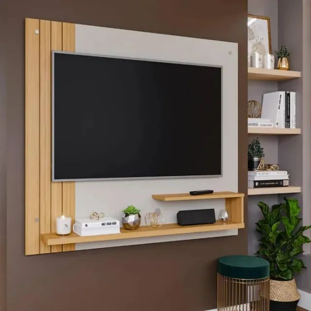 "Painel Dunas Compacto: Sofisticação com Detalhe Ripado para TV de até 50 