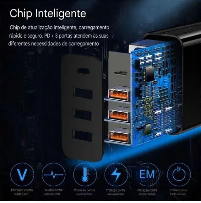 Carregador de celular 20W Power 3.0 3-USB e 1-Tipo C - Foto 2