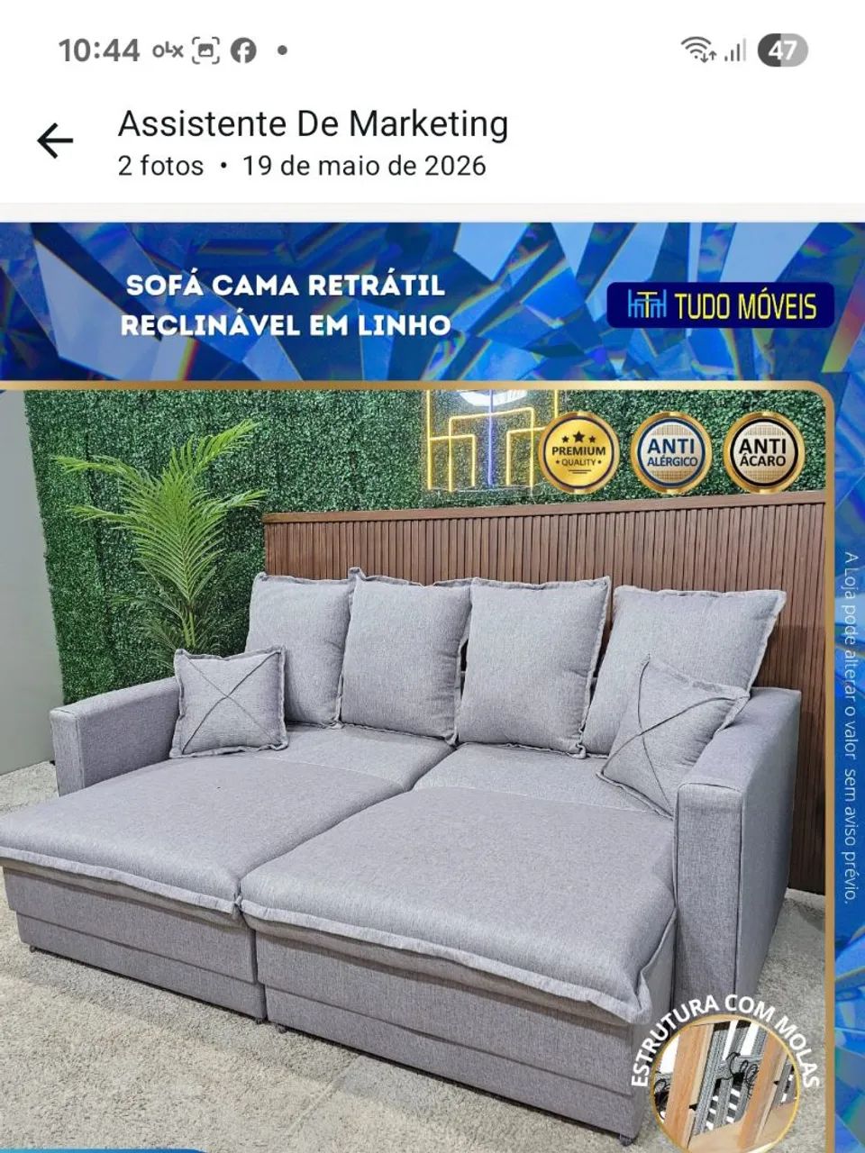 LINDO SOFÁ-CAMA RETRÁTIL RECLINÁVEL EM LINHO