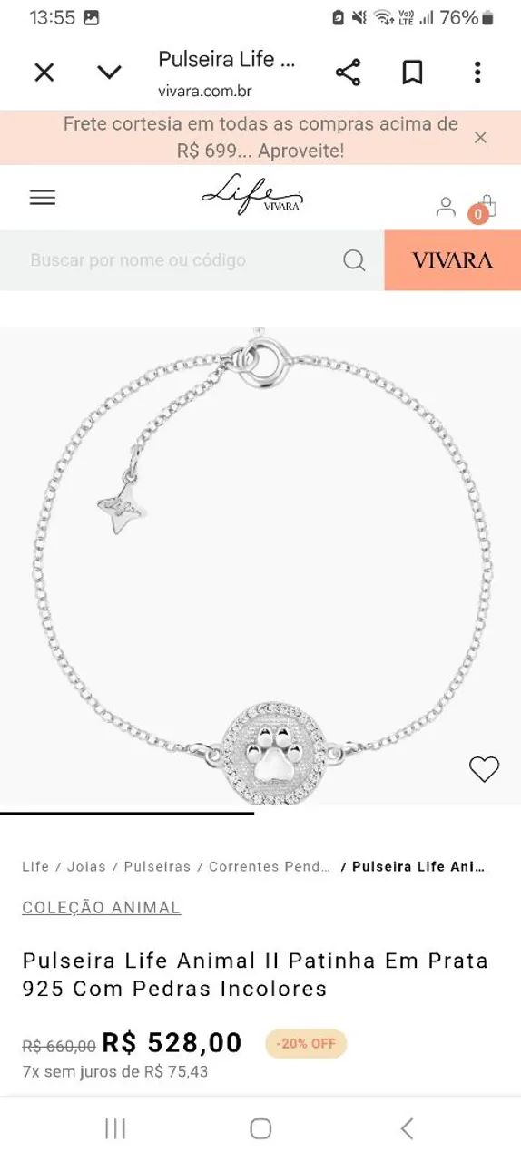 Pulseira Life vivara prata pet  - Foto 2