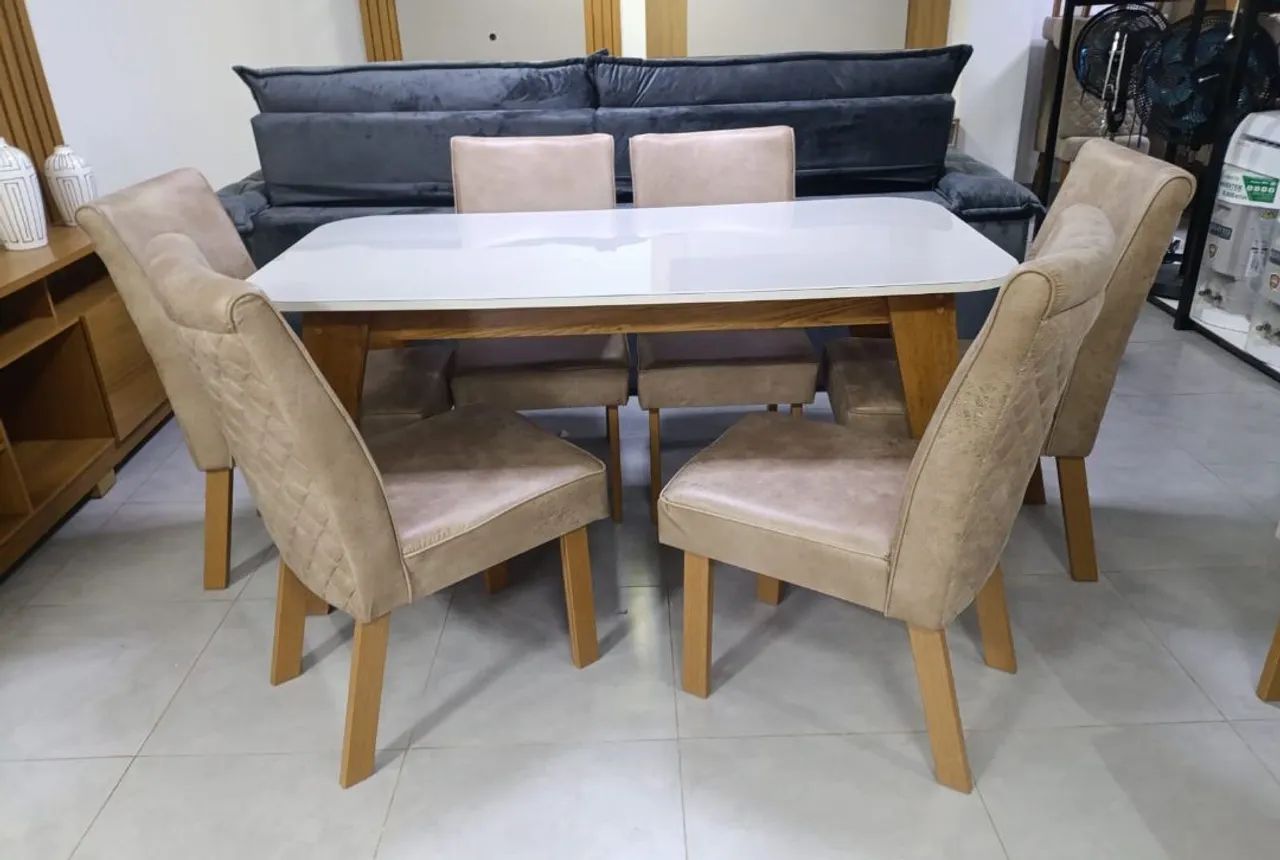 Mesa de jantar 6 cadeiras com vidro 