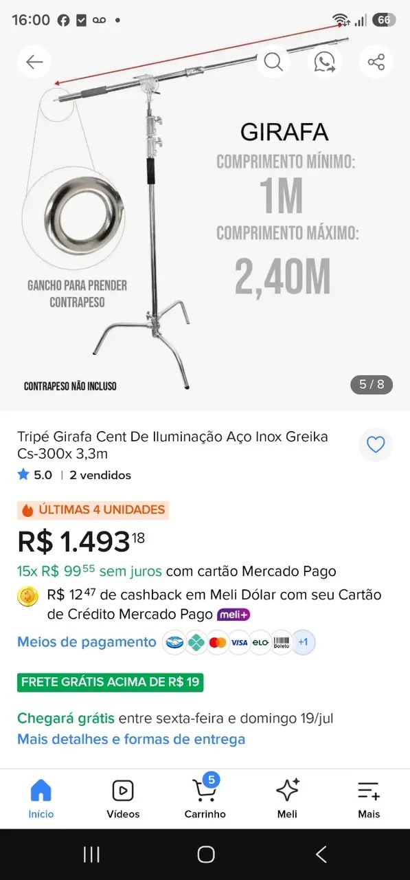 Tripé girafa  Iluminação aço greika com contra peso - Foto 5