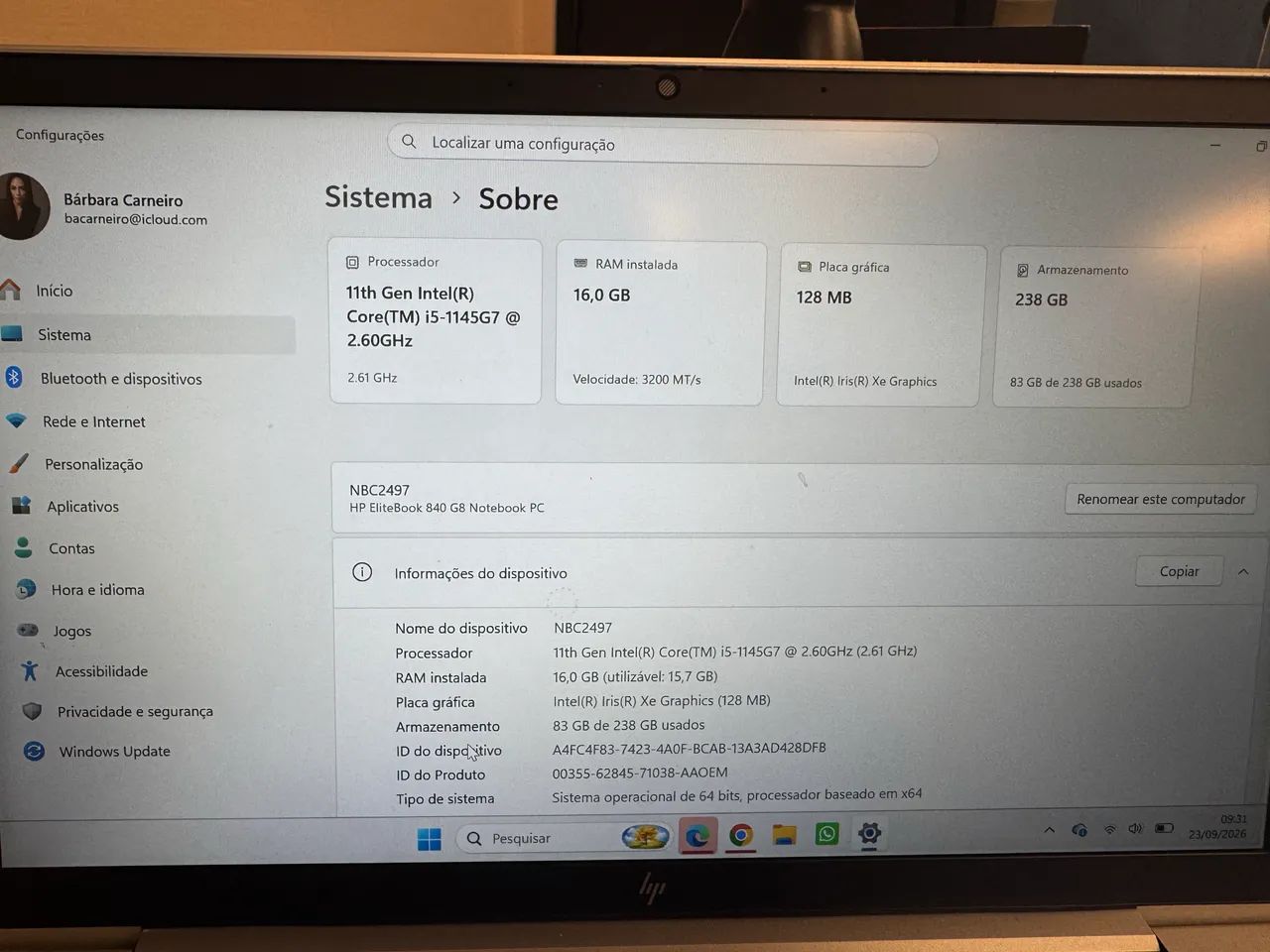Notebook HP EliteBook 840 G8 Intel Core i5 16GB 238GB SSD - Foto 2