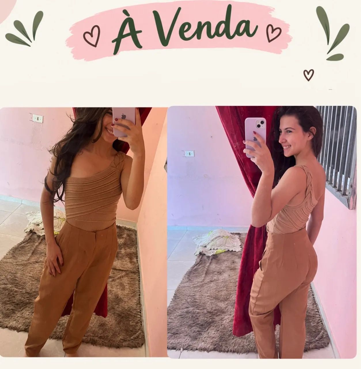 Conjunto feminino bege - calça + blusa ?