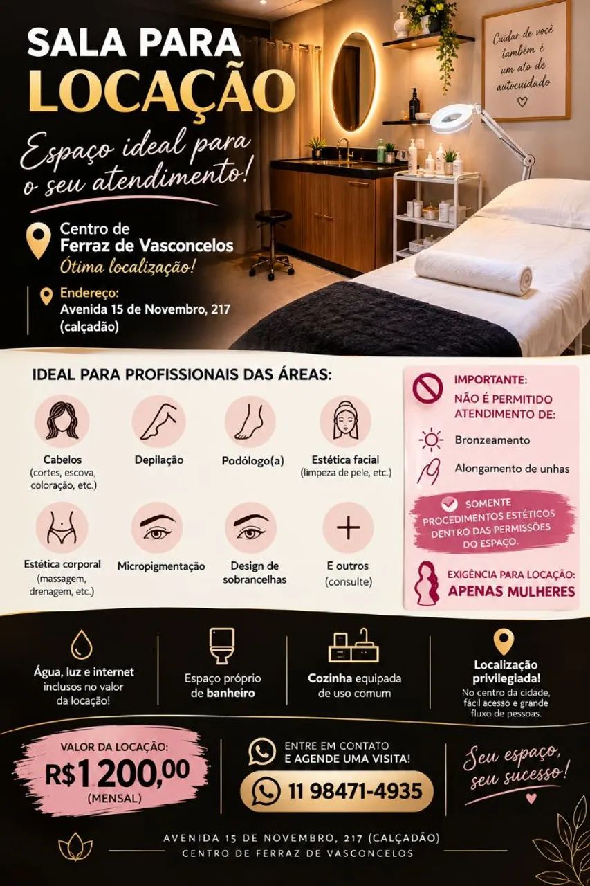 Espaço para Locação na área da Beleza . 