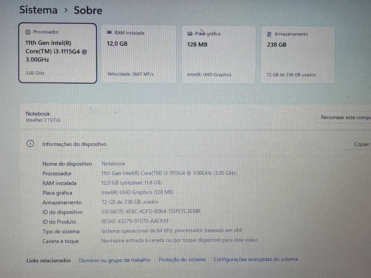 Notebook Lenovo Ideapad 3 15ITL6 I3 11ª Geração 12GB RAM - Foto 4
