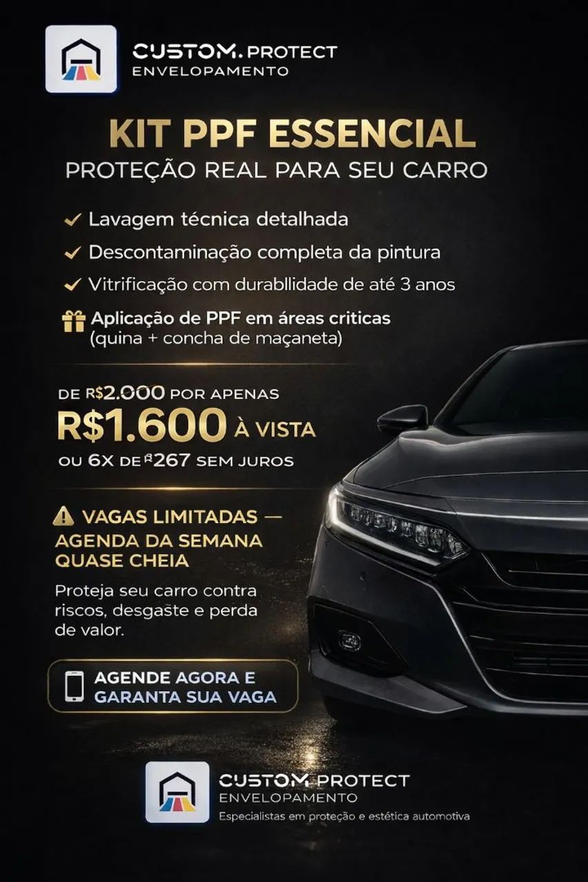 Vitrificação automotiva + Kit PPF essencial 
