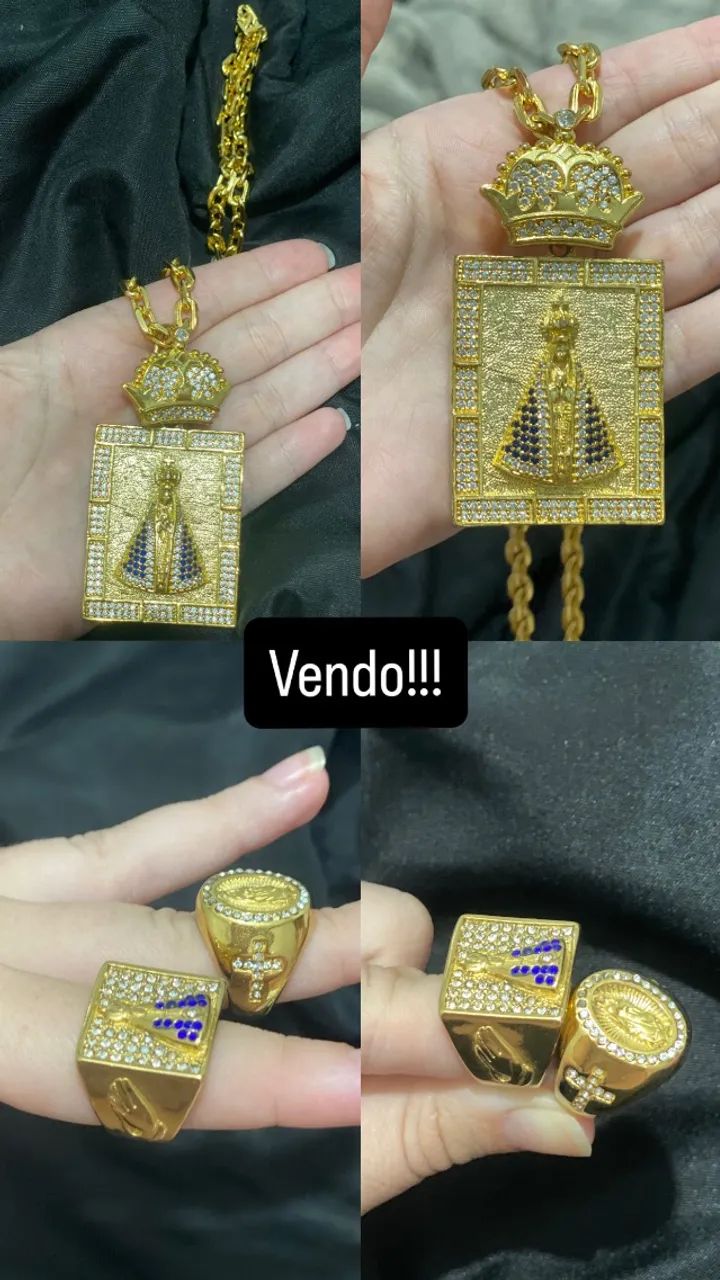 Corrente com pingente moeda antiga e duas dedeiras 