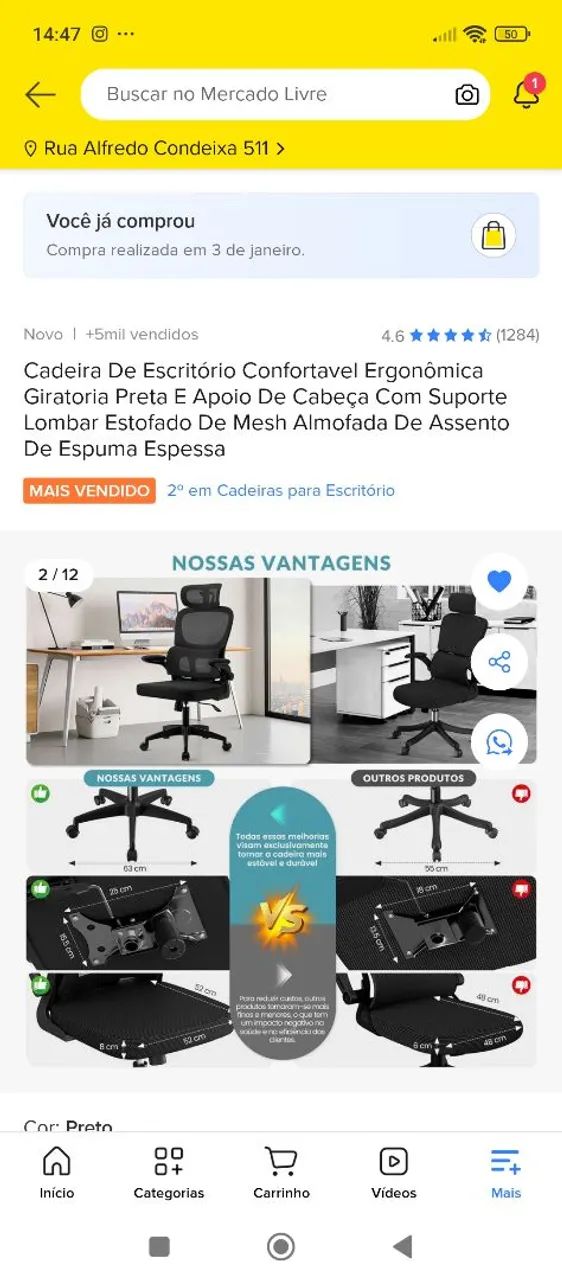 Cadeira escritório ergométrica giratória preta nova na caixa  - Foto 2