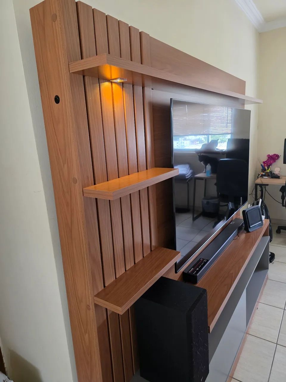 Rack estante Home Theater Freijó cinza para 65 polegadas - Foto 3