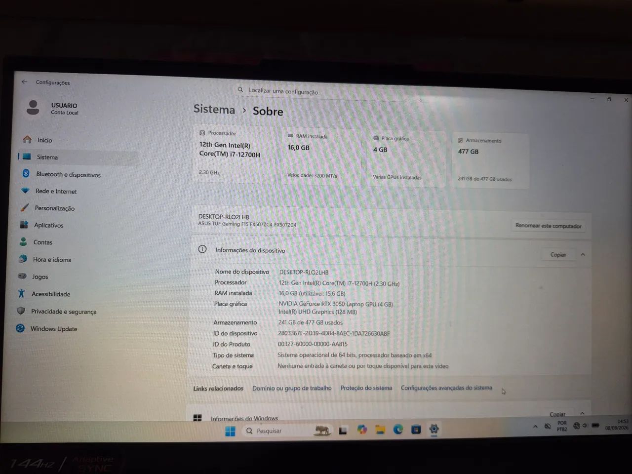 Notebook FX507Z TUF GAMING F15 - Foto 2