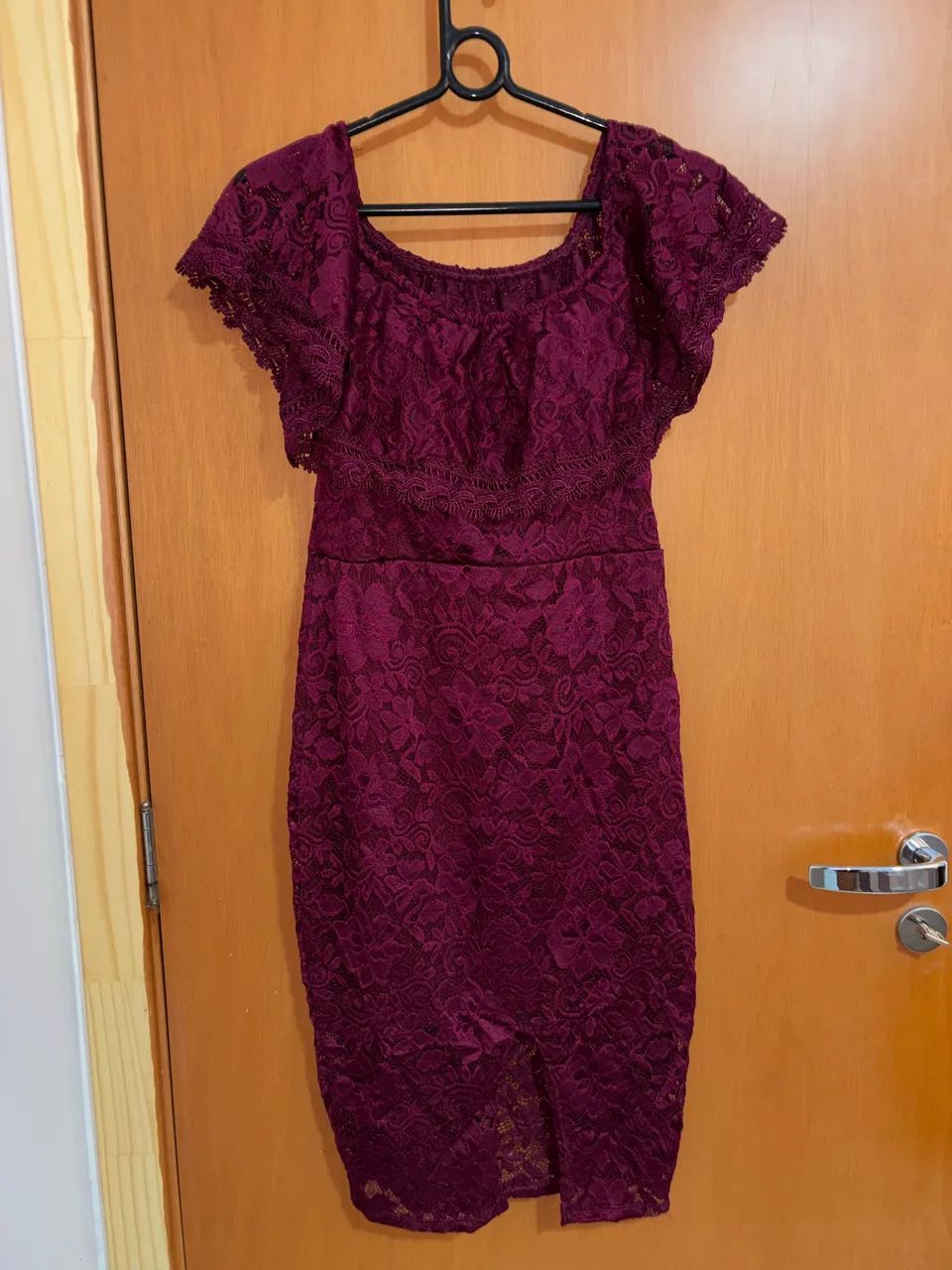 Vestido de festa midi - vinho de renda 