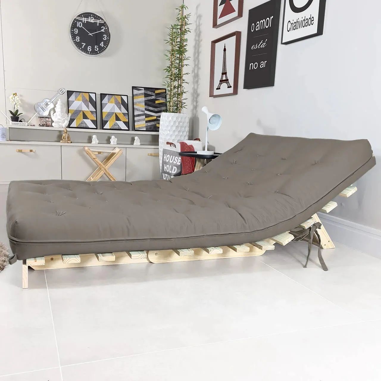 Sofá-cama futon cinza casal - Foto 2