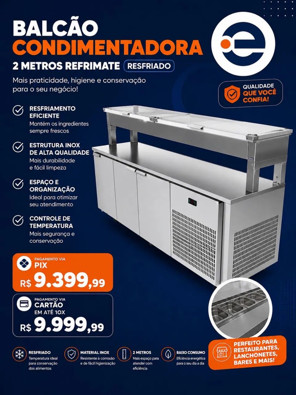 Balcão Condimentadora refrigerada 2,00m inox nova com garantia 