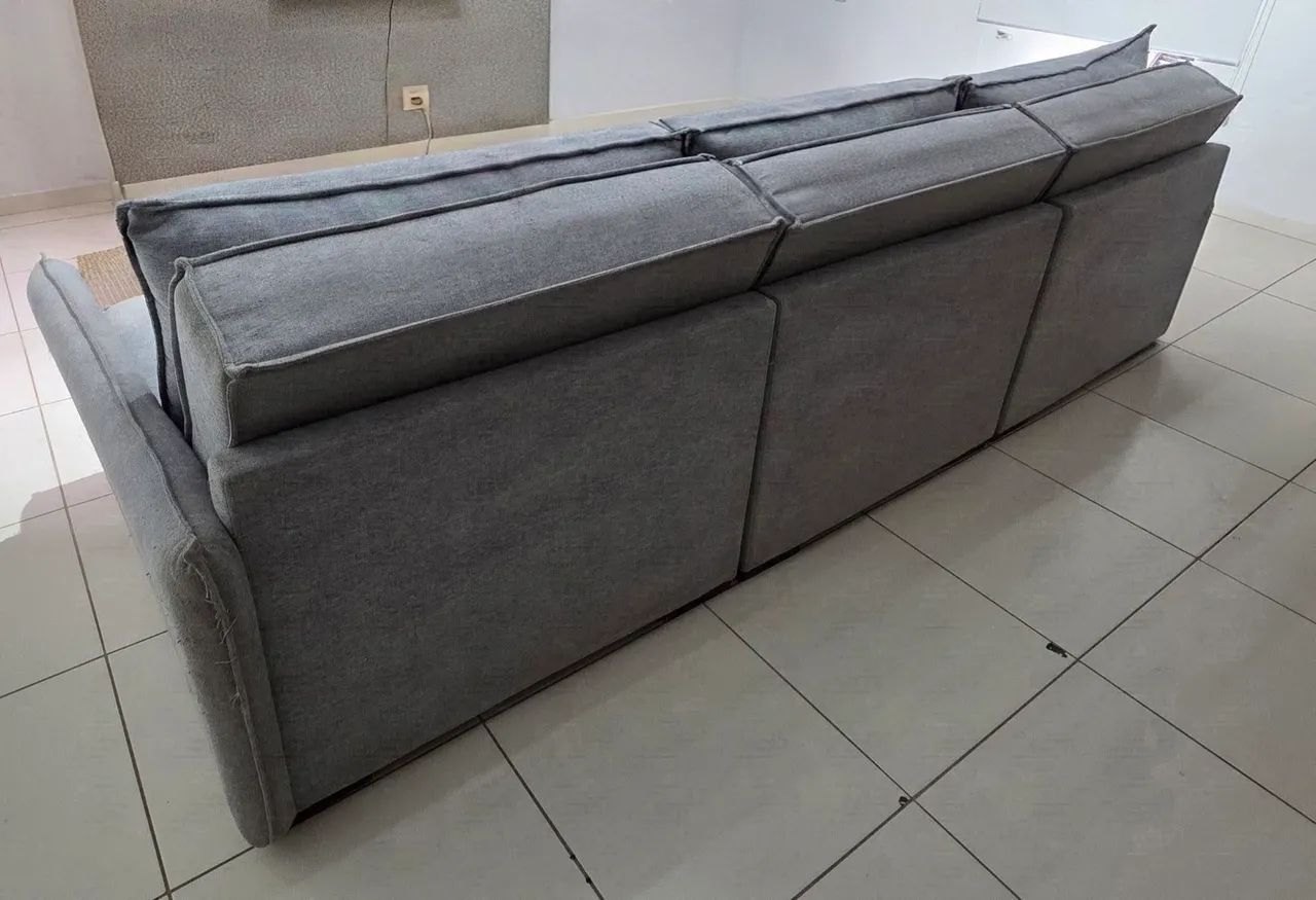 Sofá Retrátil e Reclinável 3,0m com molas Tecido Linho Cinza Claro - Foto 2