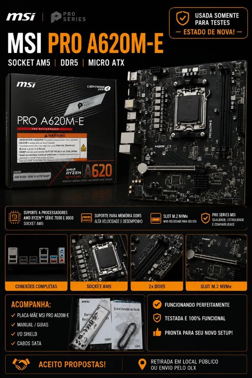 MSI PRO A620M-E AM5 DDR5 ? Pouco uso / Apenas testada
