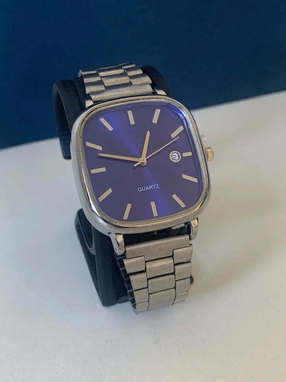 Relógio Masculino Quartz Prateado com Mostrador Azul - Foto 3
