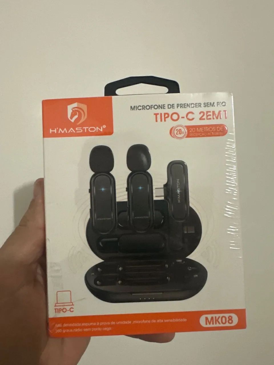 Microfone de Prender Sem Fio H?Maston Tipo-C 2 em 1 com Estojo e Alcance de até 20 Metros - Foto 2