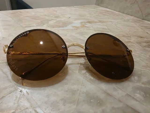óculos de sol vintage redondo com lente marrom - Foto 2
