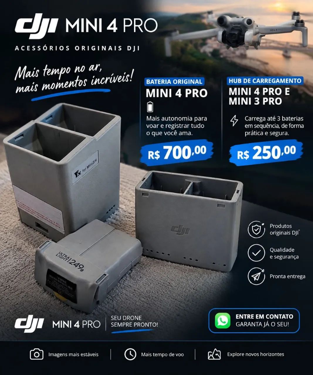 Bateria original mini 4 pro e HUB