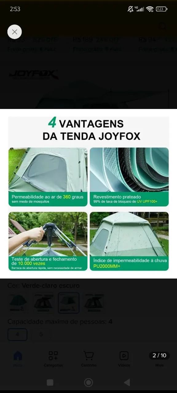 Barraca Joy Fox usada uma vez , tá suja quem comprar tem que lavar  - Foto 2