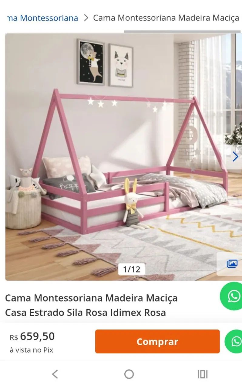 Cama montessoriana de casinha solteiro cor de rosa  - Foto 2
