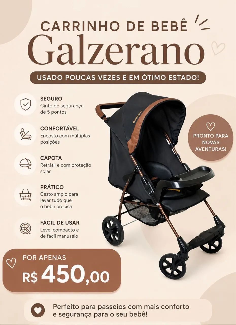 CARRINHO DE BEBÊ GALZERANO R$: 450,00 REAIS