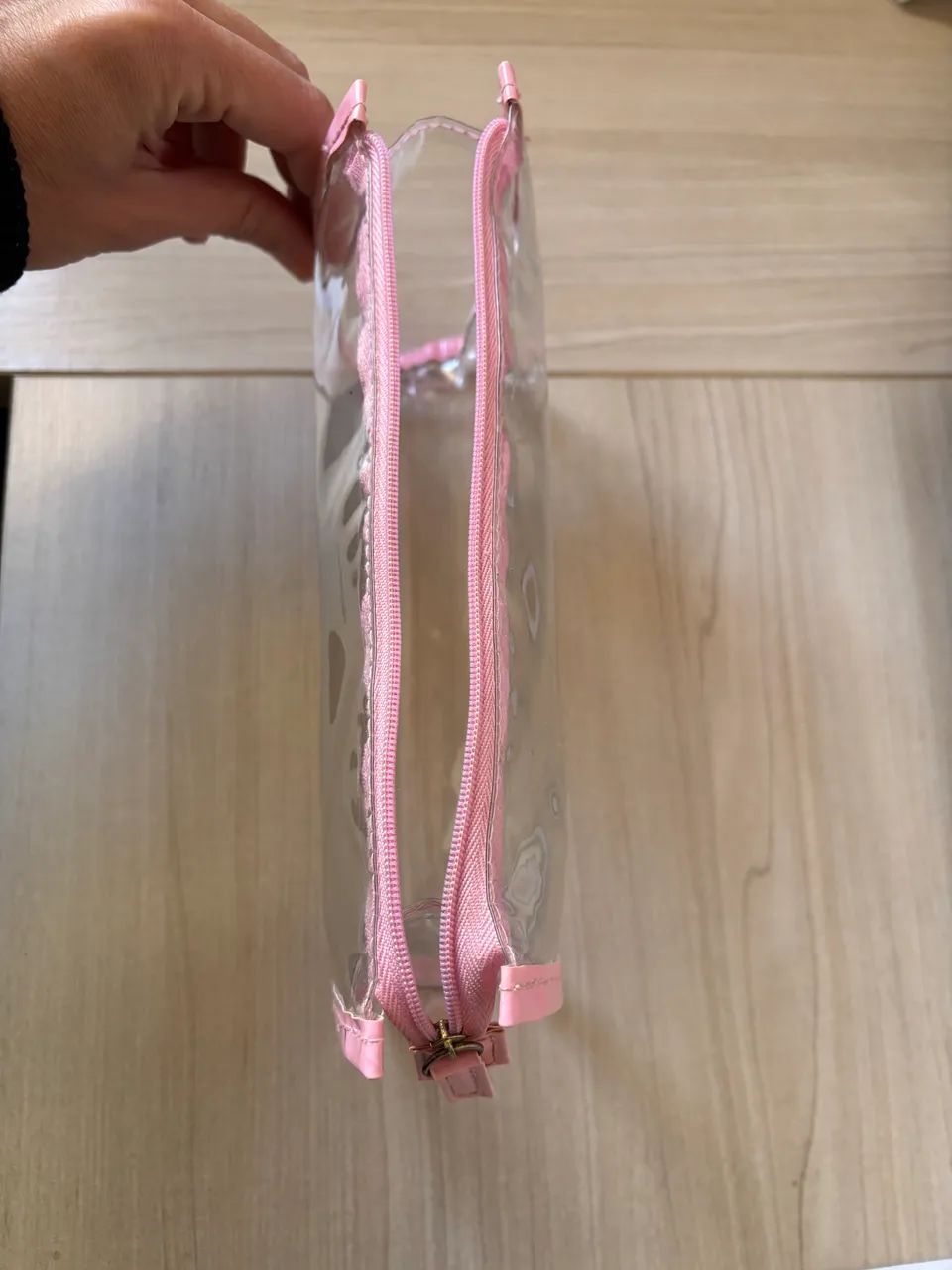 Bolsa necessaire transparente zíper rosa super resistente  - Foto 5