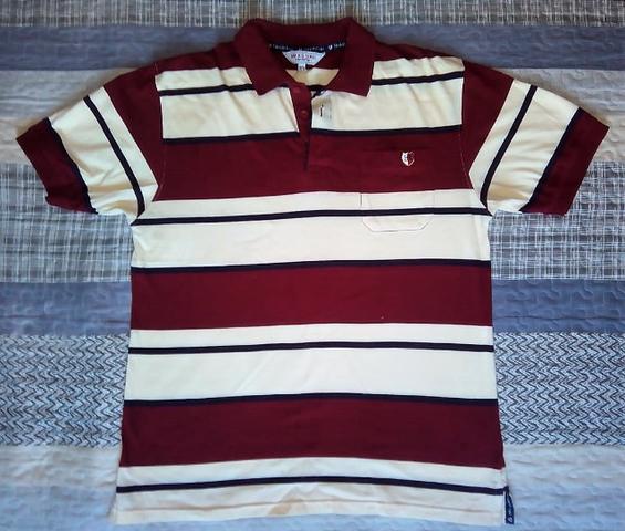 Camisa Polo Enrico Rossi, listrada bege/vinho, GG/XL, semi-nova