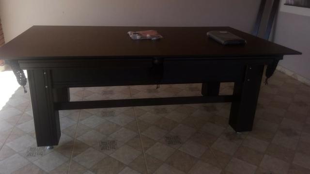 Mesa Bilhar e Jantar | Mesa Preta | Tecido Preto | Borda Amarela | Modelo: UHQX1291