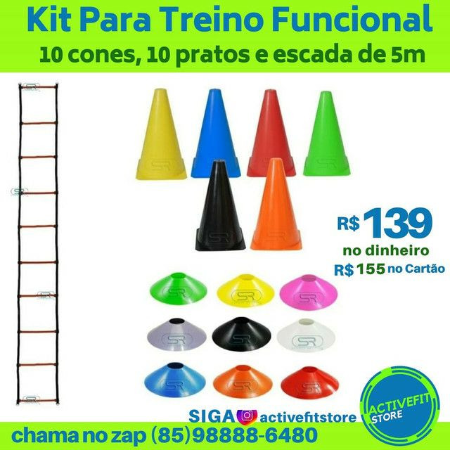 Kit para treino funcional 20 cones e escada 5m