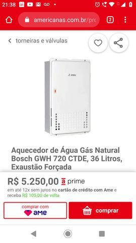Vendo/ Troco - Aquecedor de Água Gás Natural Bosch GWH 720 CTDE, 36 Litros - Foto 2