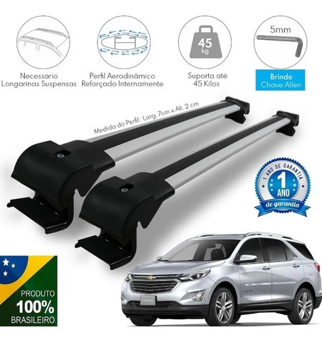 Travessa de Teto Alumínio Slim Chevrolet Equinox - Prata e Preta - Projecar