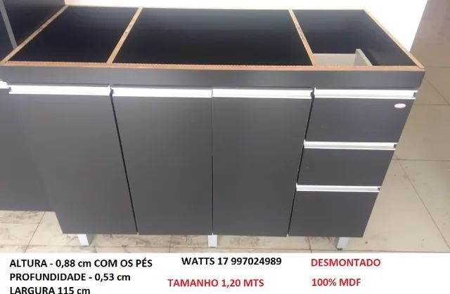 Gabinete de Pia 100% MDF 1,20 Mts + Gabinete 2,00 Mts Novo Na Caixa Desmontado - Foto 4