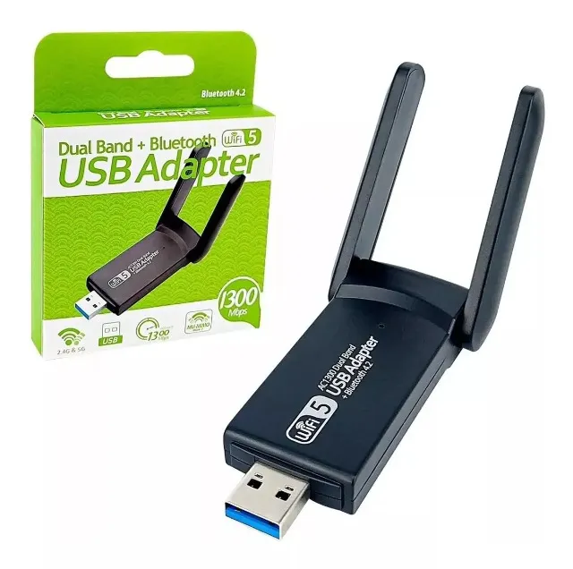 Adaptador USB Wi-fi 1300mbps 2.4ghz & 5ghz Bluetooth 4.2 Receptor Placa Wireless Wifi