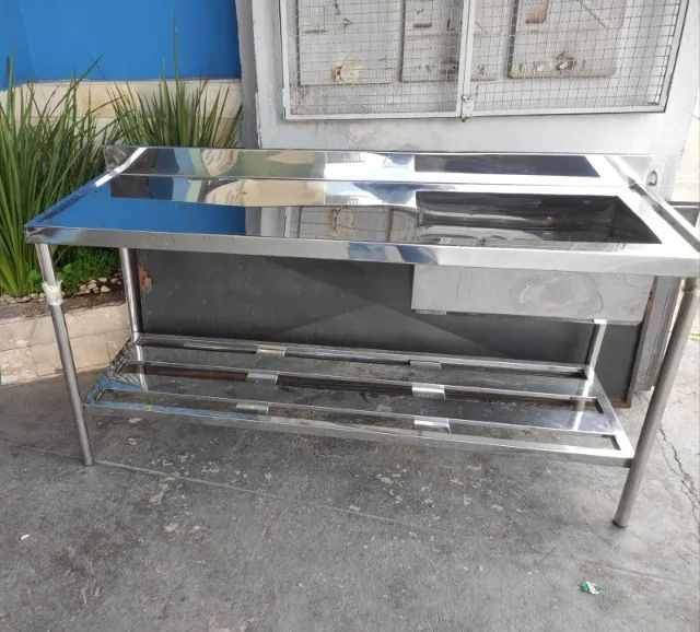 Pia de Inox Retangular com Bancada, Cuba direita paneleir gradeado - Foto 2