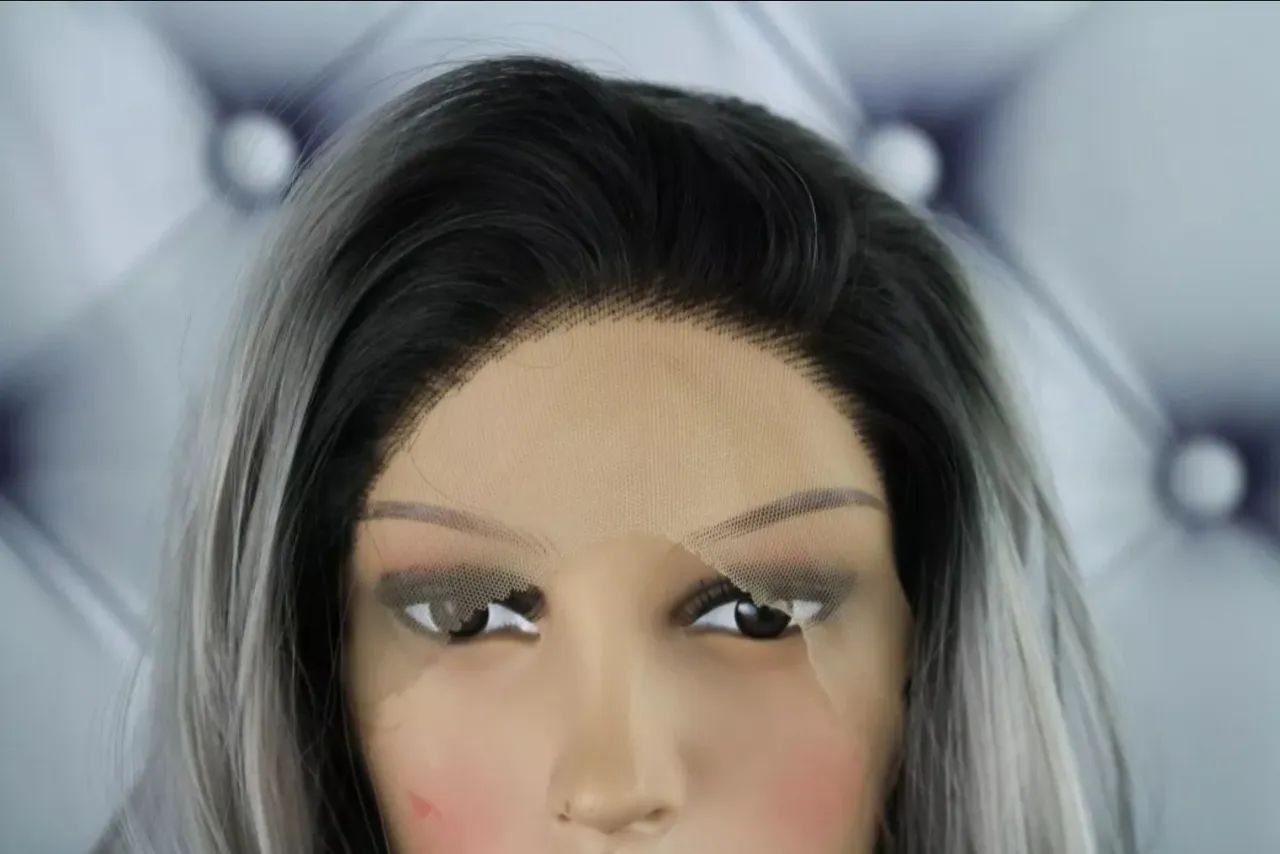 Peruca Lace Front Cinza e Preto - Cabelo Sintético - Foto 5