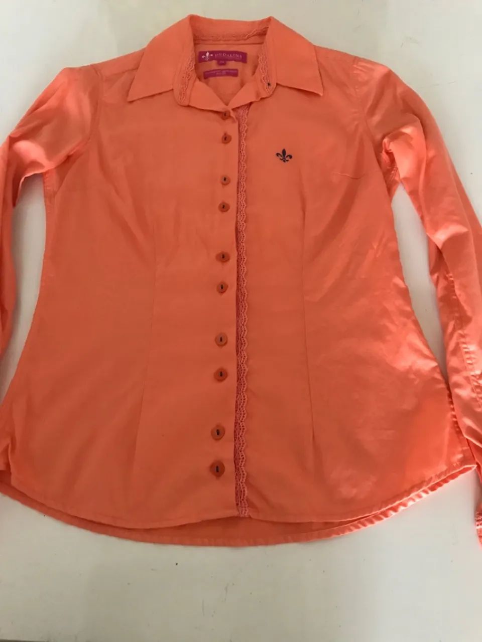 Camisa Dudalina Laranja com Renda - Foto 4