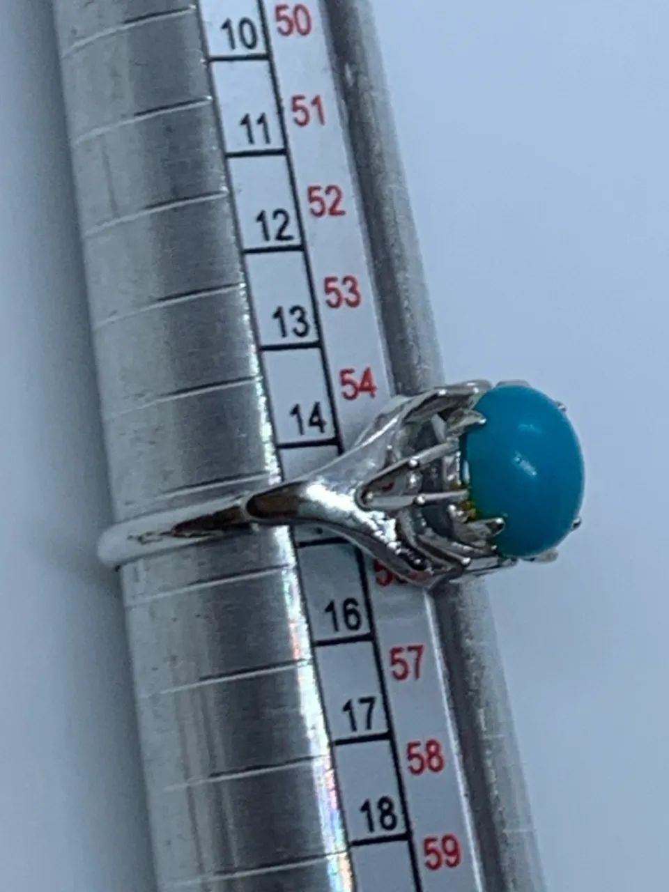 Anel de prata com pedra azul Turquesa Elegante aro 14 - Foto 5