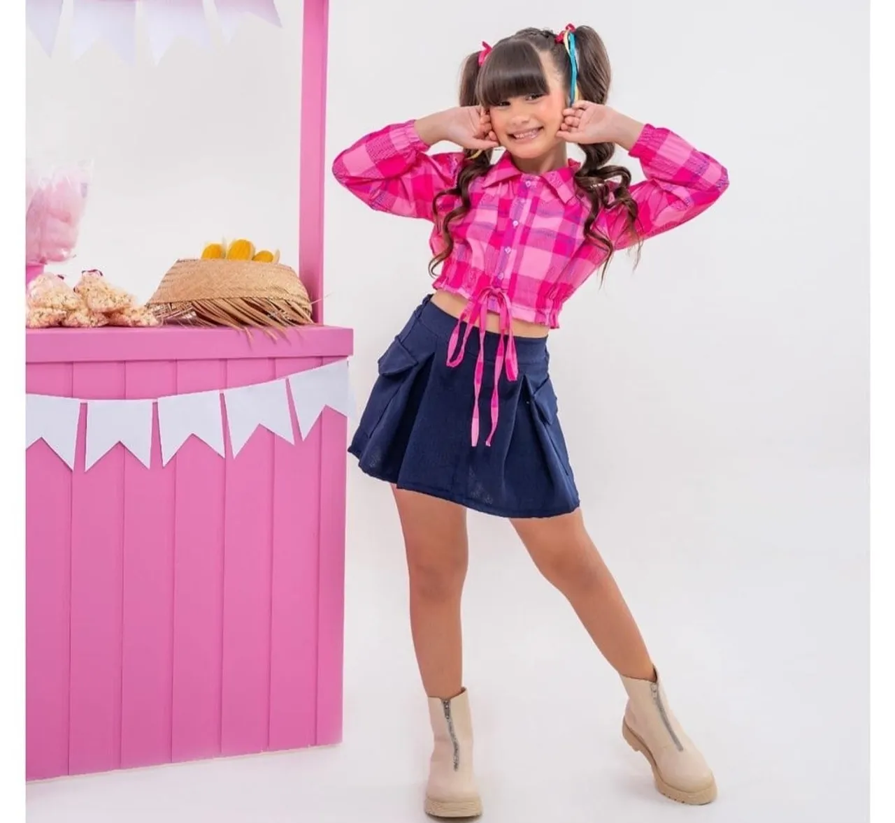 Conjunto Infantil Festa Junina - Blusa xadrez e saia