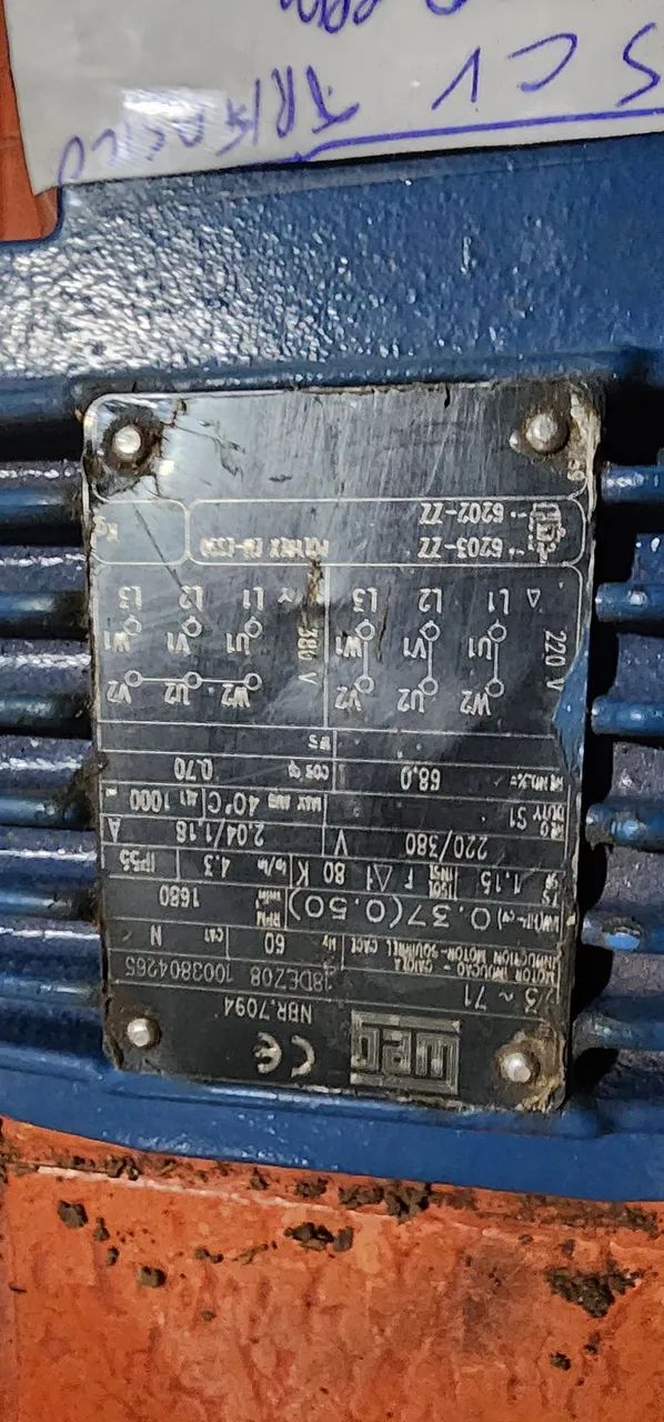 Motor Elétrico Trifásico WEG de 0,5 CV, baixa rotação  1.680 rpm, recem revisado. - Foto 2