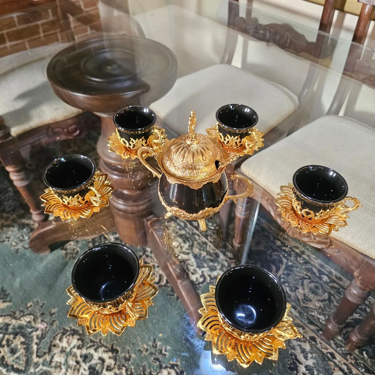 Decoração vintage, conjuntinho porcelana e açucareiro Turco com detalhes em metal dourado - Foto 4