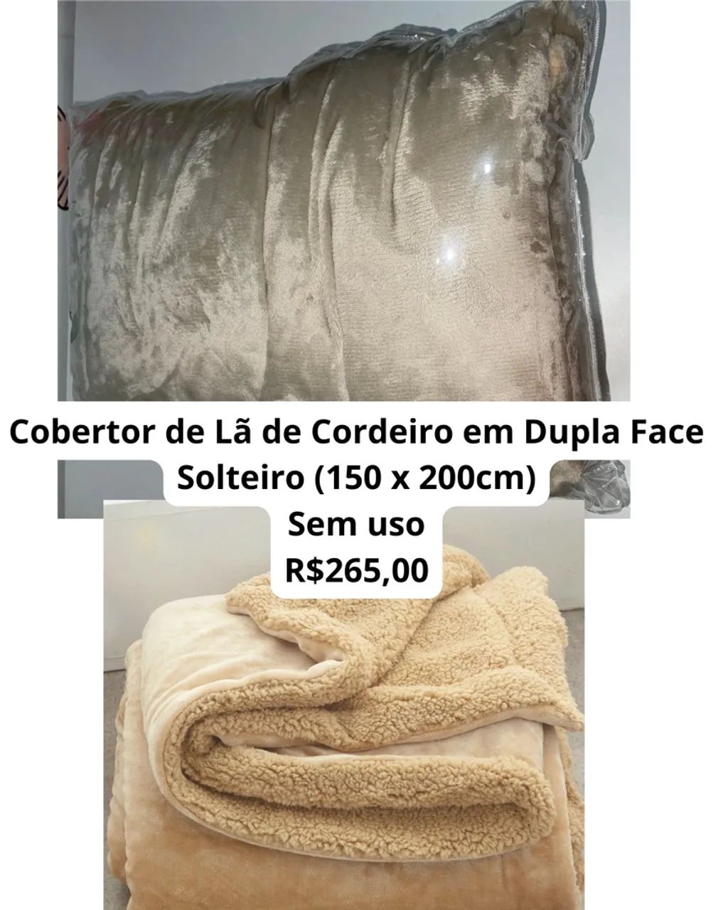 Cobertor de Lã de Cordeiro Dupla Face Solteiro