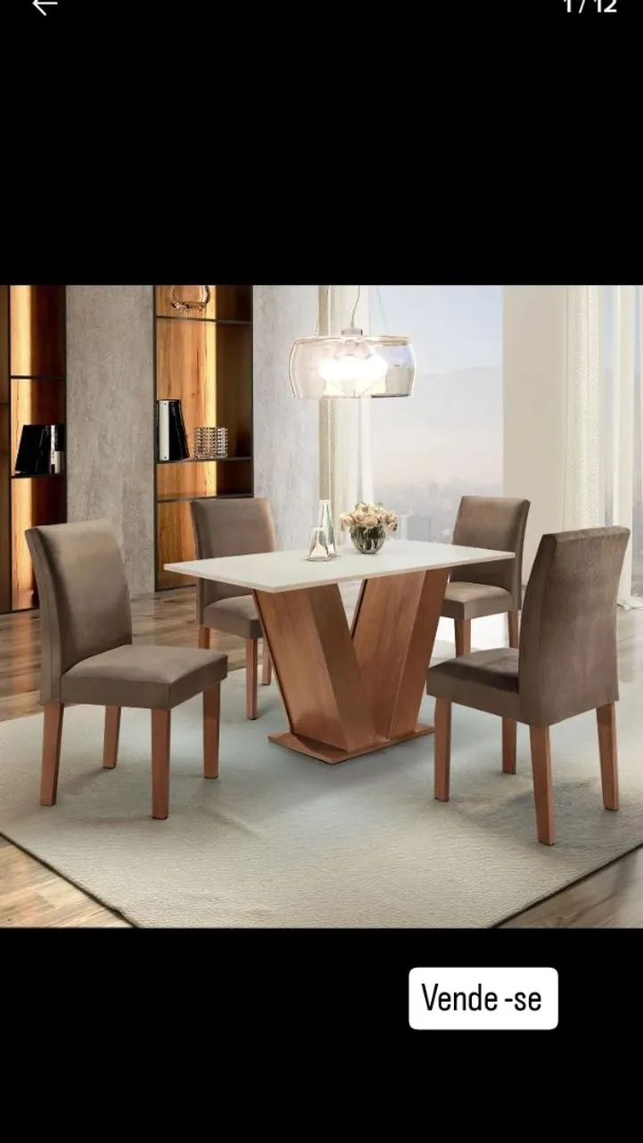 Mesa de Jantar Moderna com 4 Cadeiras
