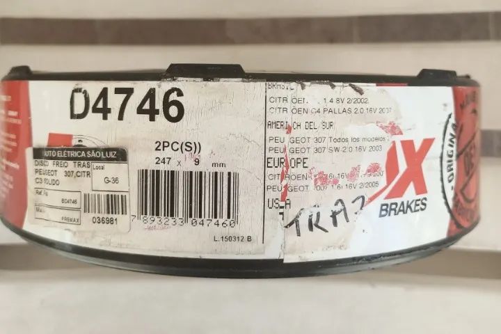 Discos de freios novos e originais para Peugeot 307, Citroen. (dianteiros e traseiros)