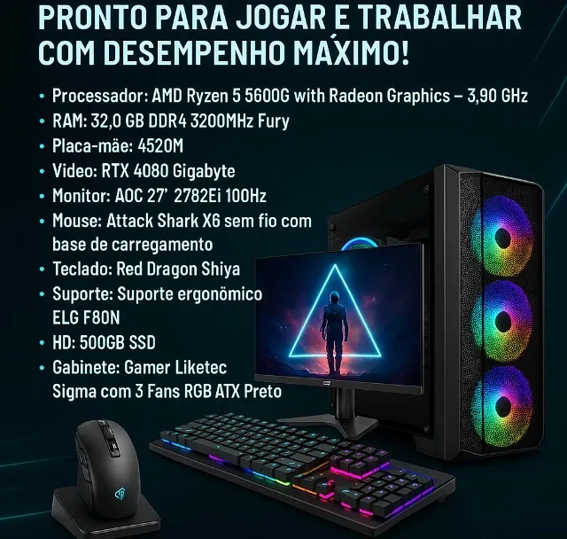 PC GAMER COMPLETO PRONTO PARA JOGAR E TRABALHAR COM DESEMPENHO MÁXIMO!