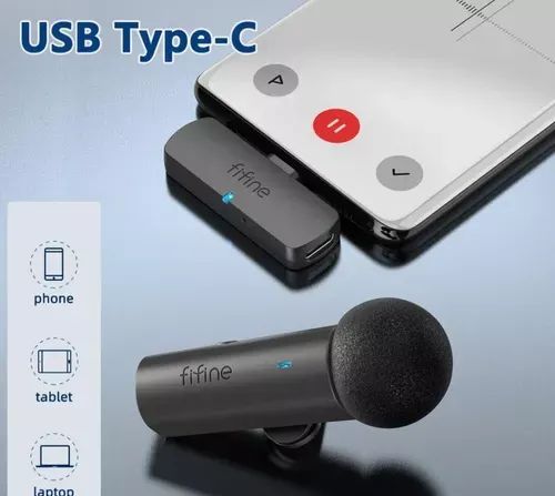 [Novo] Fifine M6 Microfone S/fio Lapela Para Celular Android 2.4ghz Cor Preto - Foto 2