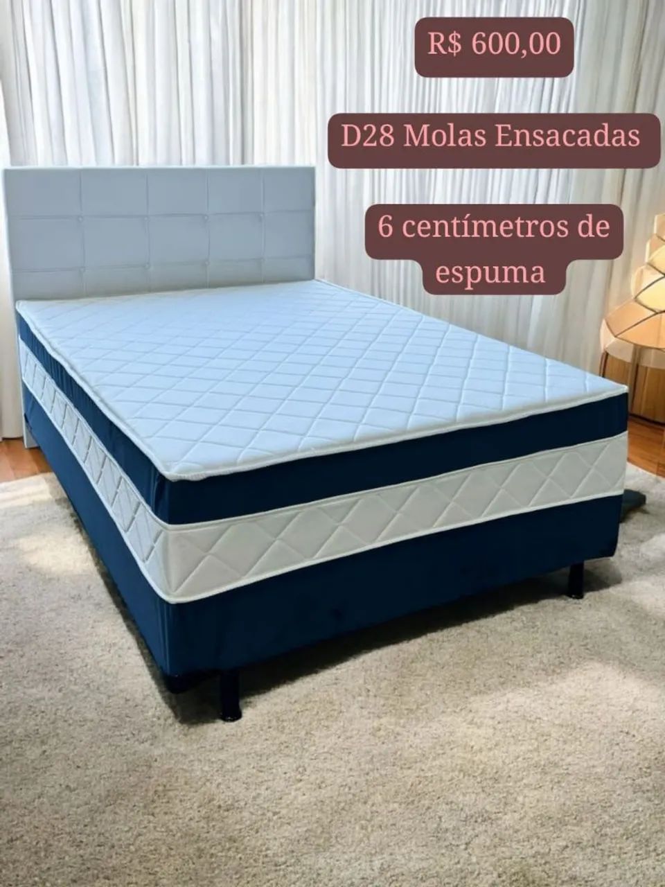 Cama Box Casal com 28 Molas Ensacadas + 6cm de Espuma
