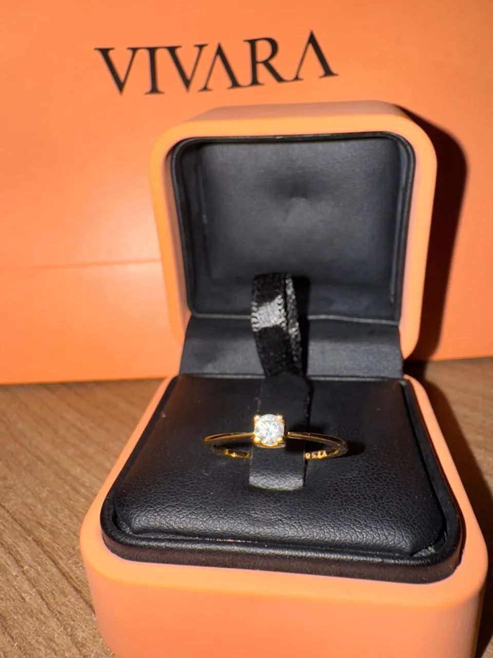 Anel vivara solitário ouro amarelo 18k com diamante 0.14ct - Novo - Foto 2